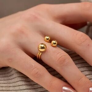 💍Elegant 18K Golden Plated Stainless Steel Open Ring with Spherical Bead